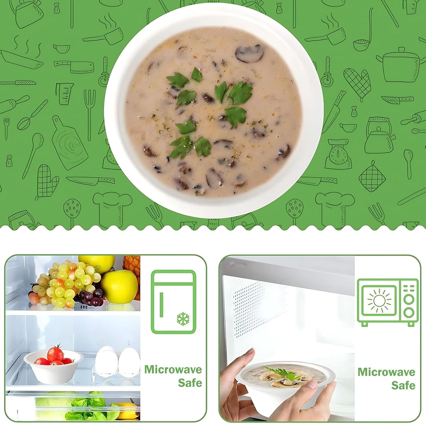 Disposable Paper Bowls, 200 Pack 8 oz, Heavy-Duty Compostable, Eco-Friendly, Bagasse Bowl for Soup, Salad, Dessert & More