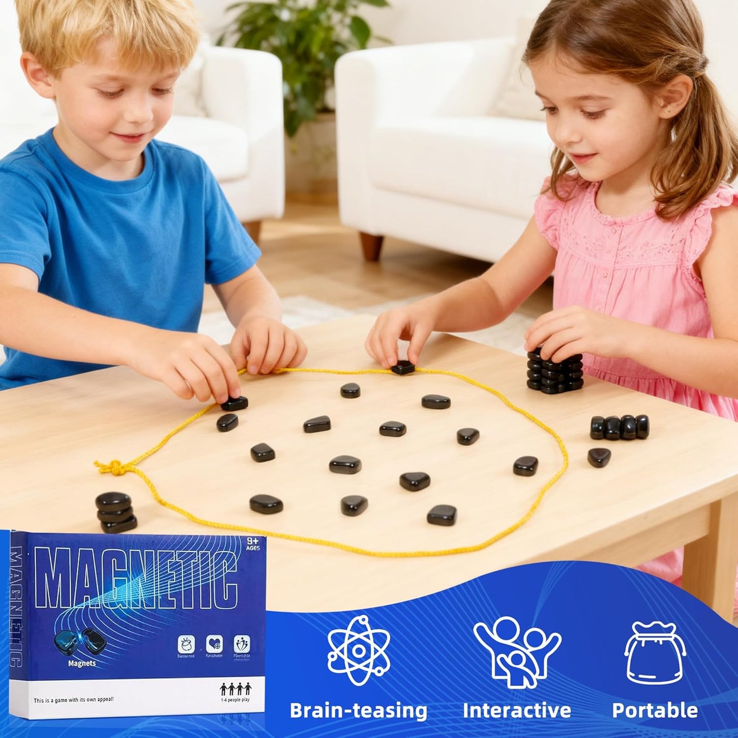 Magnetic Chess Game with Stones，Magnetic Chess Strategy Game for Kids and Adults，Travel-Friendly Family Game for Parties and Home Use