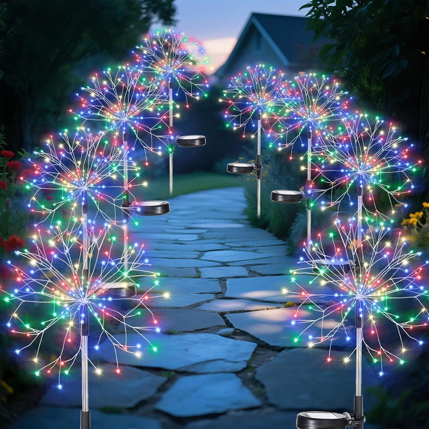 Solar Garden Lights Outdoor Yard Decorations, 8 Pack 150Leds Pathway Lights, Fairy Firework Stake Light for Garden, Patio, Pathway, Flowerbed Multicolor