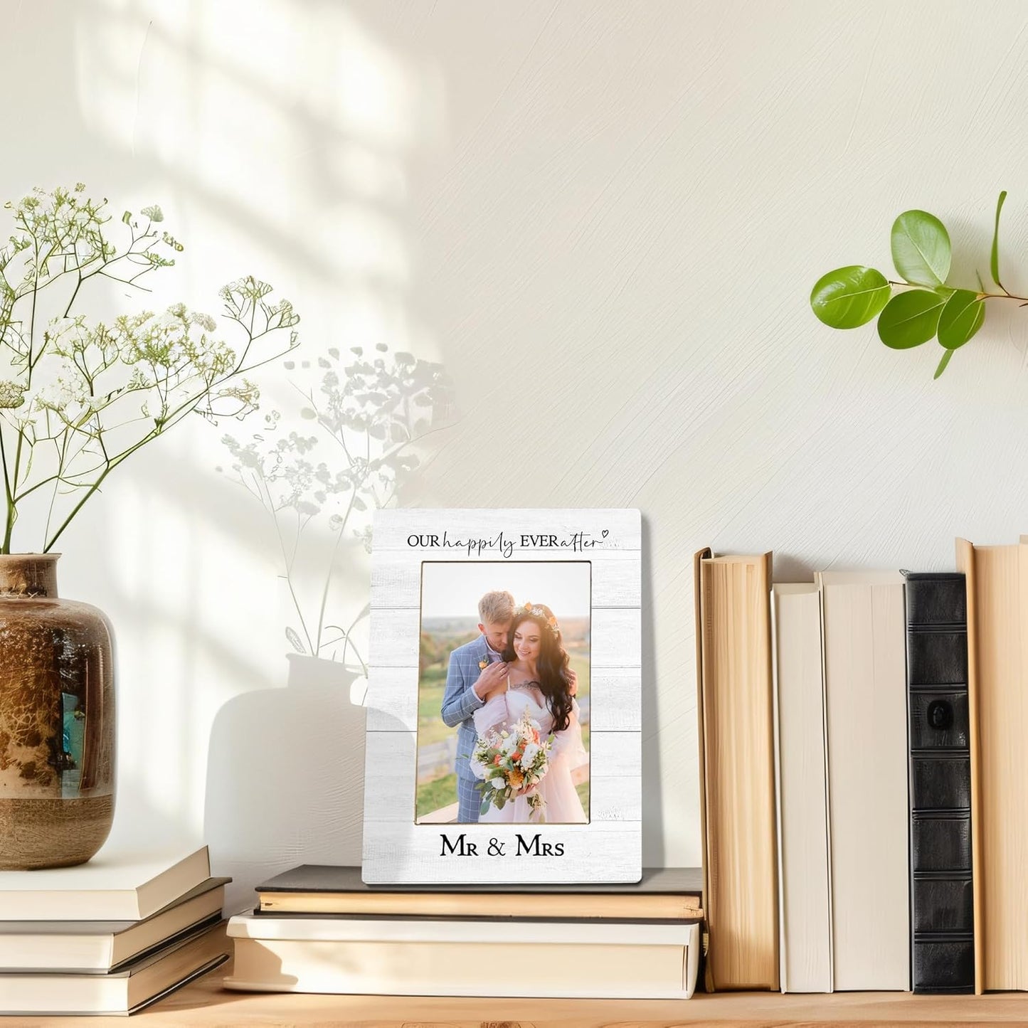 Wedding Picture Frame, Wedding Gifts for Couples, Our Happily Ever After Mr And Mrs Photo Frame 4X6, Bridal Proposal Gifts Engaged Engagement Wooden Photo Picture Frames for Desk Tabletop Decor