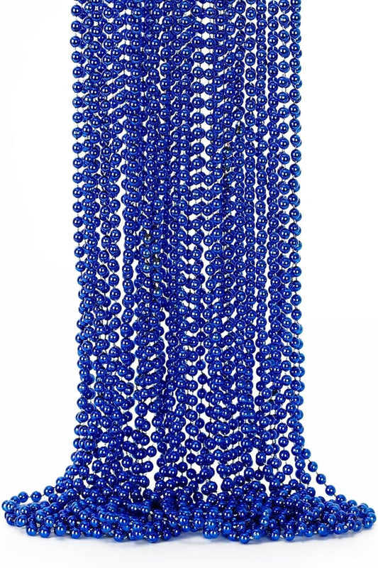 12PCS Christmas Bead Necklace, Blue Bead Necklace Stuff Accessories, 33" Mardi Gras Beads Costume, Festival Events Parade Throw Accessory Sets for Xmas Mardi Gras Gender Reveal Party Supplies