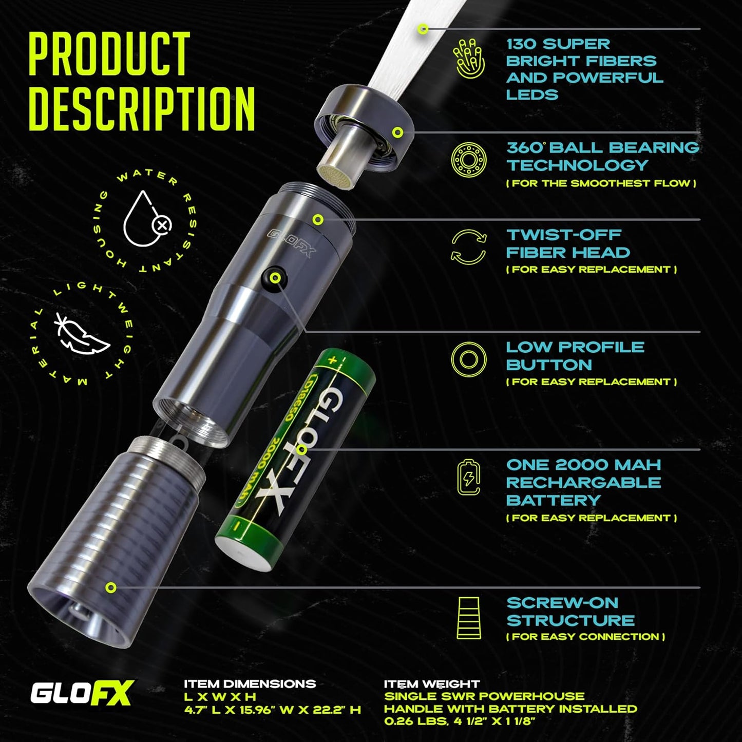 Glofx Space Whip Remix Led Poi Set - Two 3 Ft 360° Swivel Fiber Optic Whips with Double Loop Handles - Programmable Led Light Up Glow Rave Toy Pixel Flow Lace