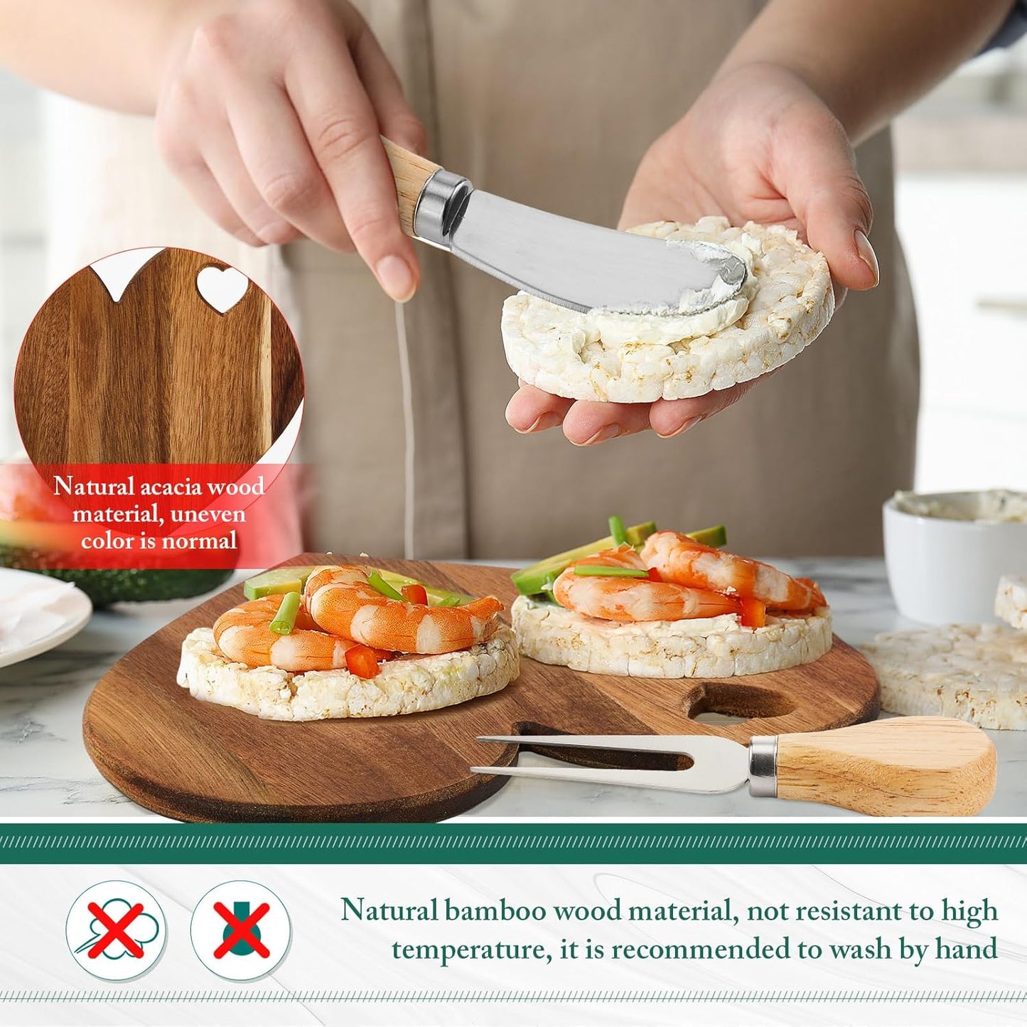 Patelai 24 Set Bridal Shower Favor Heart Cheese Board Cheese Knives Wood Mini Charcuterie Board Thank You Gift Box for Guest Bridal Baby Shower Prize Wedding Birthday Valentines (Acacia Color)