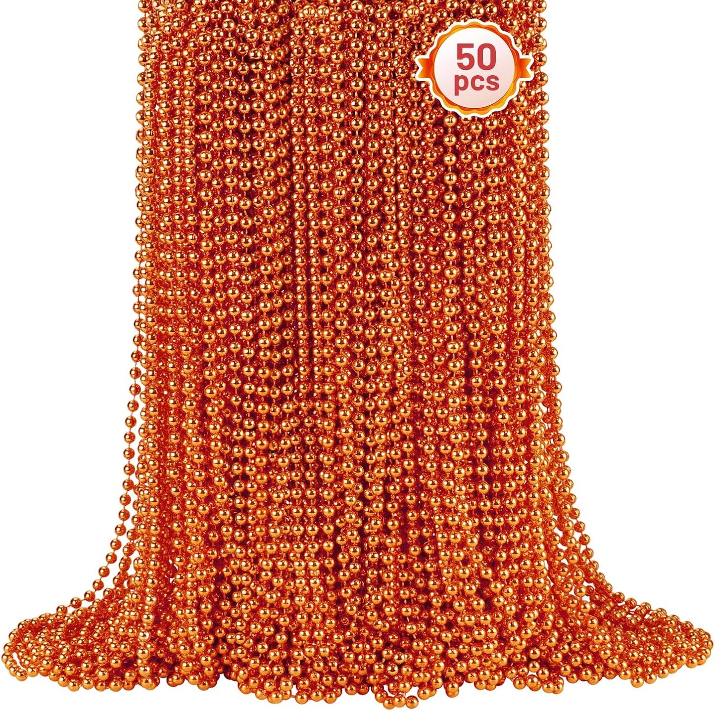 SHAOQINLIN 50 PCS Orange Bead Necklace, Orange Mardi Gras Beads, Halloween Necklaces, 33 Inch Party Beads Necklace Round Beaded Necklace for Mardi Gras, Christmas, Halloween