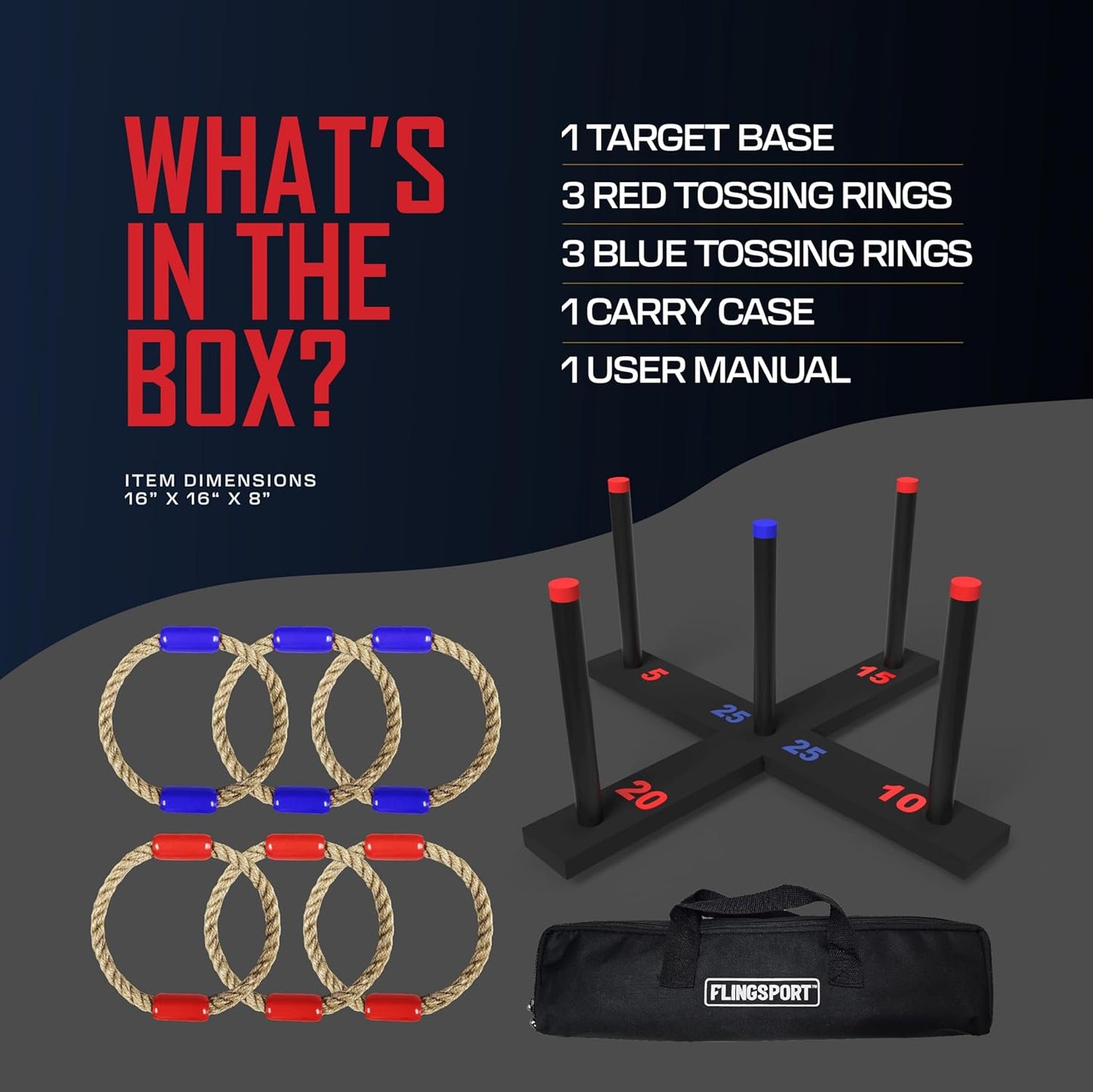 Ring Toss Game, Incl. 6 Double Beaded Rings, Carry Case, Outdoor Games for Kids Adults & Family, Backyard Party Activities, for Teens, Boys & Girls Ages 8-12+ Years Old