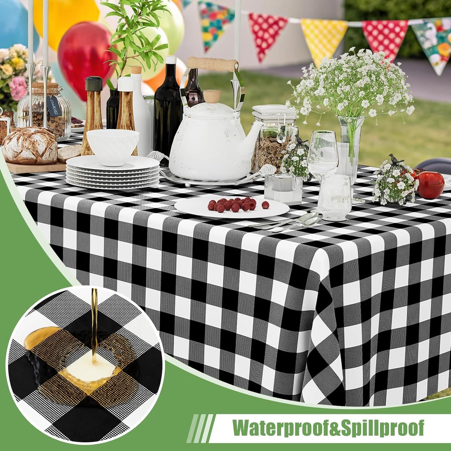 Smiry 54 Inch x 300 Feet Disposable Table Cover Roll, Black & White Plastic Table Cloth in Cut-to-Size Box with Slide Cutter, Waterproof Rectangle Tablecloths for Weddings, Banquets, Outdoor