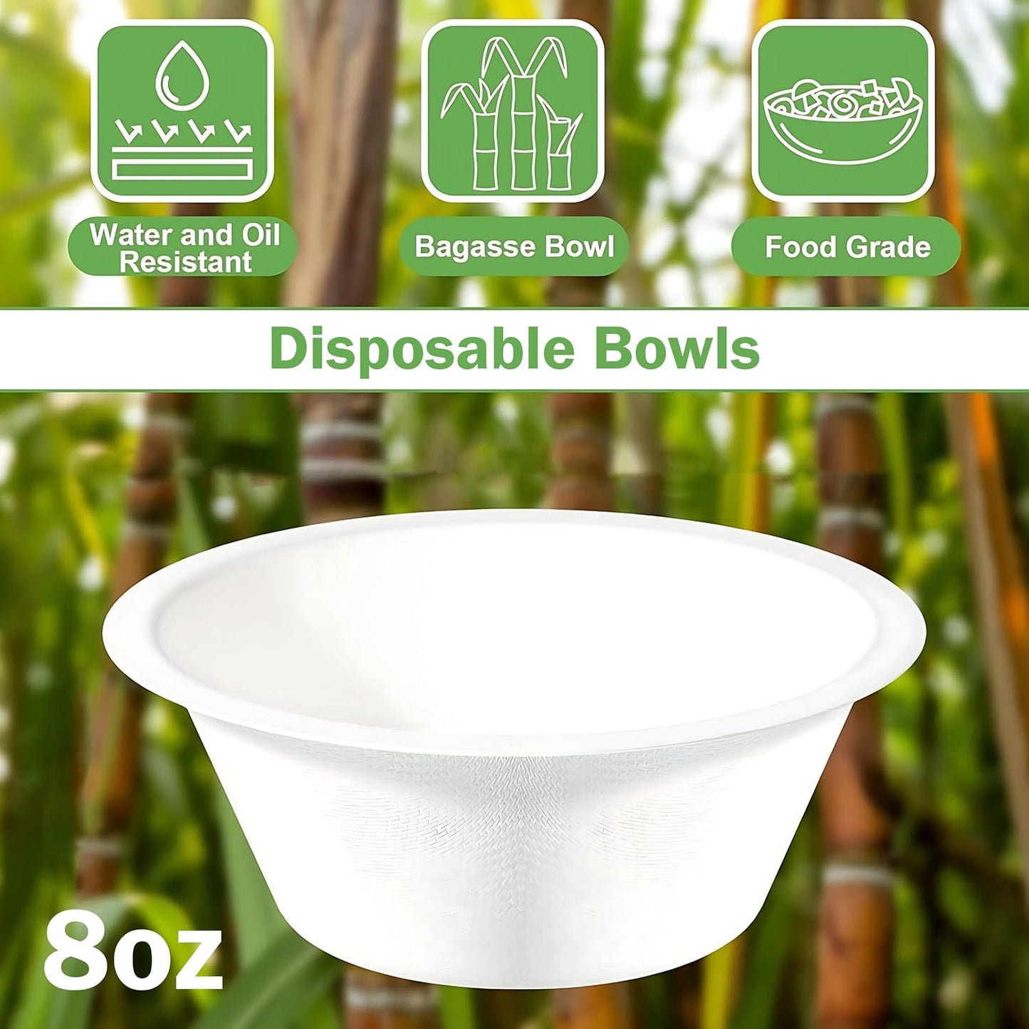 Disposable Paper Bowls, 200 Pack 8 oz, Heavy-Duty Compostable, Eco-Friendly, Bagasse Bowl for Soup, Salad, Dessert & More