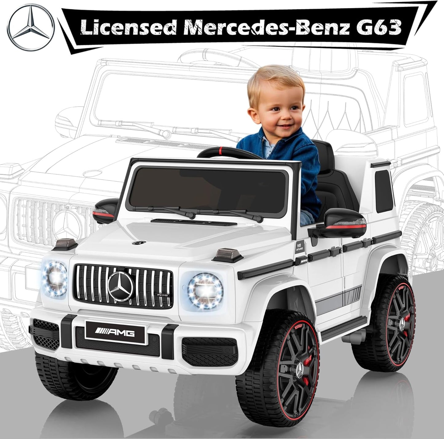 ANPABO Licensed Mercedes-Benz G63 Car for Kids, 12V Ride on Car w/Parent Remote Control, LED Headlights, Music Player & Horn, Soft Start, Low Battery Prompt, Kids Electric Vehicle, White