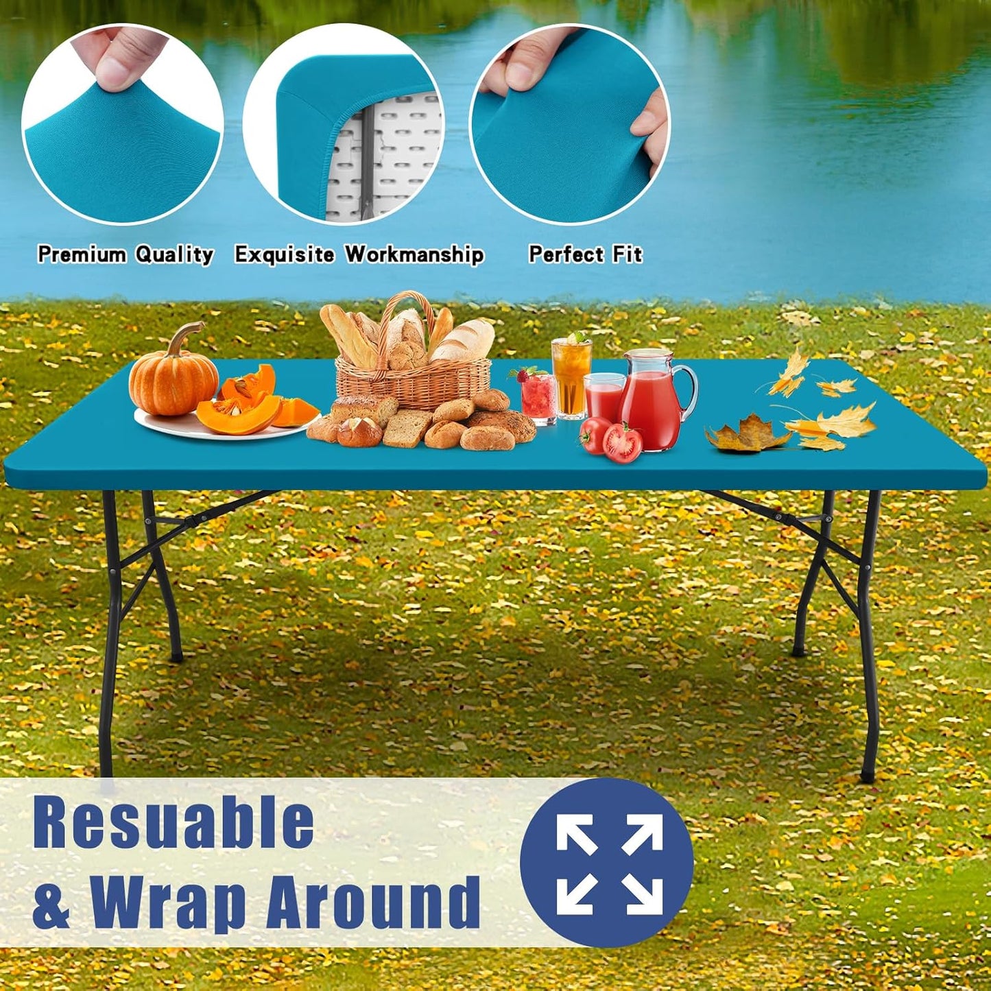 Spandex 5 Foot Rectangle Table Cloth 2 Pack, Elastic Fitted Tablecloths for Picnic, Stretch Washable Patio Table Cover for Outdoor, Camping, Banquet and Parties (Teal, 30"x60")