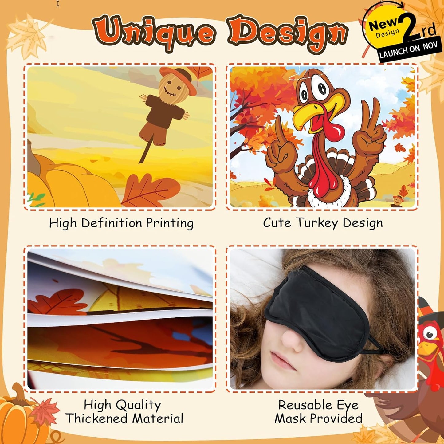 Upgraded, Fall Festival Games for Kids, Pin The Hat on The Turkey, Funny Thanksgiving Games, Classic Design, with Premium Poster, Reusable Stickers, Eye Mask, Ideal Friendsgiving Party Decorations