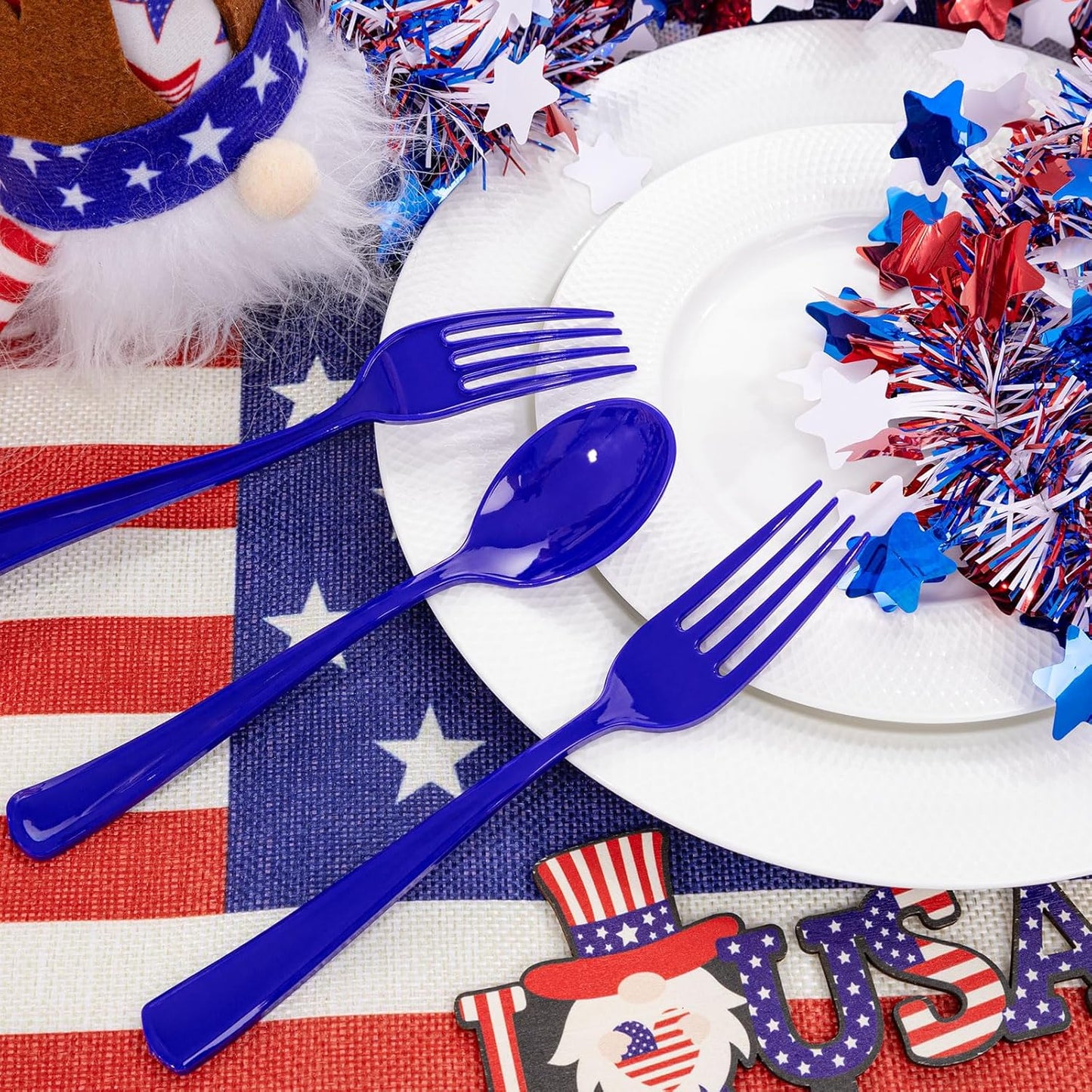 Liacere 100Pack Pre Rolled Blue Silverware and Napkin - Disposable Blue Plastic Utensils-Wrapped Plastic Cutlery Set with Napkin:100 Forks,100 Knives,100 Spoons,100 Napkins for Wedding&New Year