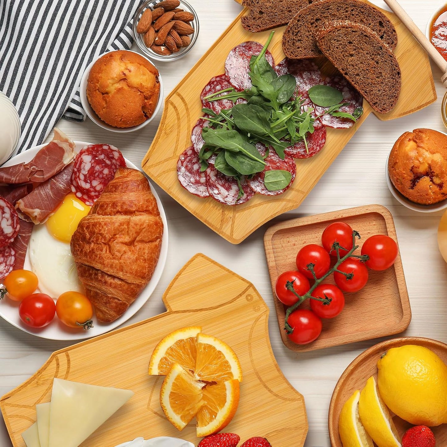 43 Pcs Baby Shower Game Prizes for Winners 6 Sets Baby Shower Prizes for Game Player with Bamboo Cheese Board Oak Knife Fork Placemats Artificial Eucalyptus Stems Tags Bags