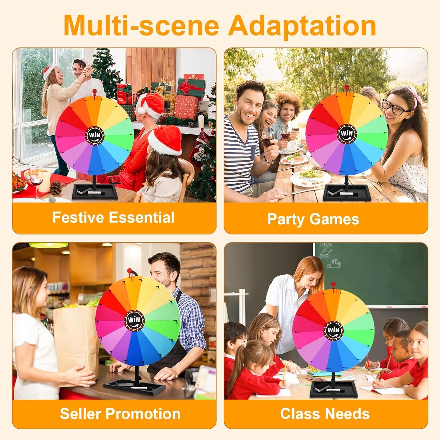 GADFISH 24-inch Tabletop Spinning Prize Wheel, Spin Doodle Game Spinner, Storable Prize Wheel Spinner with Stand, Wheel of Fortune Game, Suitable for Family Games, Party Games, 14 Colors