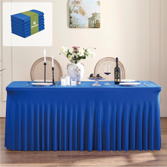 leegleri 6 Pack Royal Blue Spandex Table Clothes for 6 Foot Rectangle Tables, Wrinkle Free Fitted Table Cloth 6ft Stretch Tablecloths for Parties Weddings Birthday Banquet Baby Shower