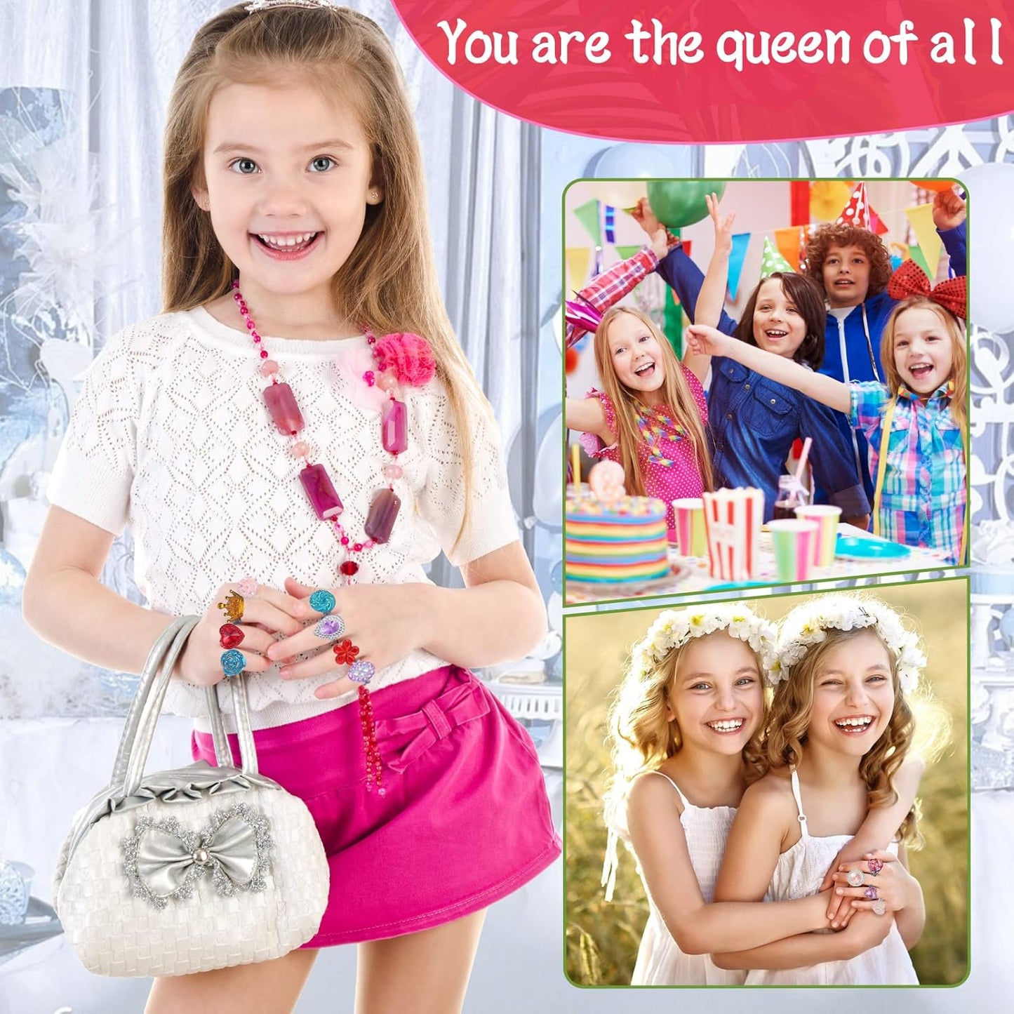 24pcs Little Girl Jewel Rings, Adjustable, No Duplication Kids Play Ring in Box,Pretend Play and Dress Up Rings for 4-12 Year Old Girl Birthday Christmas Gifts,3 4 5 6 7 8 9 10 11 12 Year Old