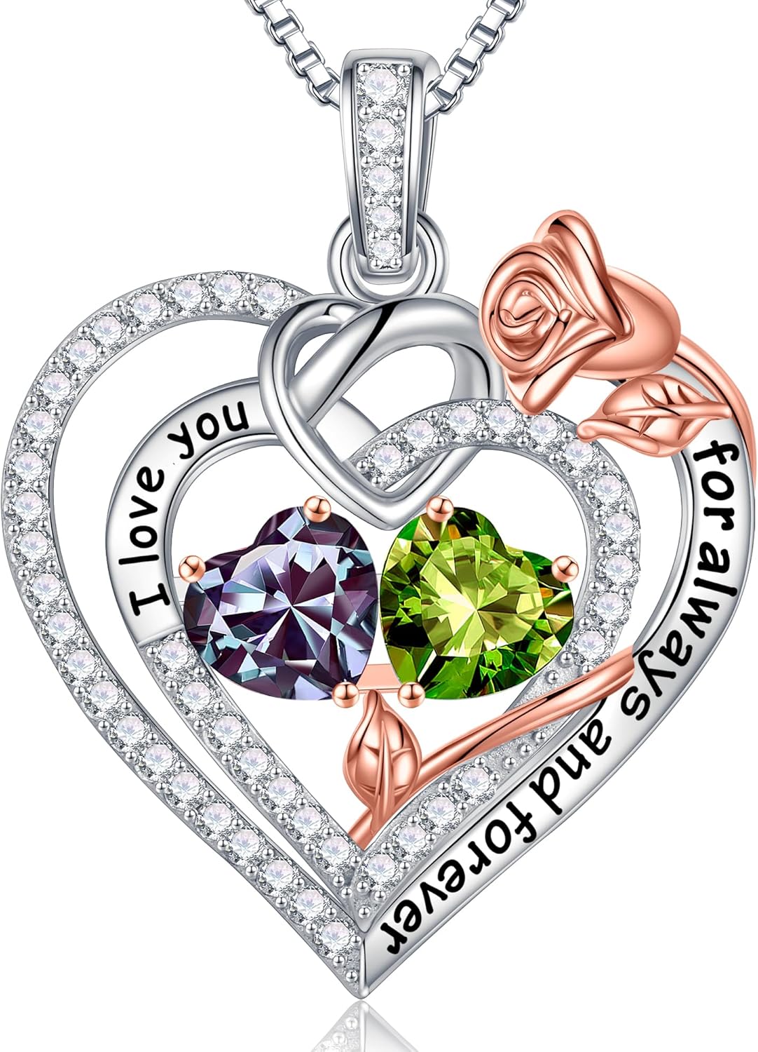 Iefil Christmas Gifts for Wife Women - 925 Sterling Silver Double Birthstone Necklace, Anniversary Birthday Gifts for Women, Jewelry Gift for Wife Girlfriend Mom Her