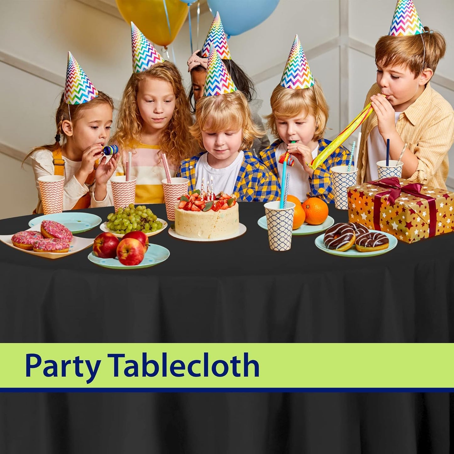 Black Disposable Plastic Tablecloth for Round Tables (12 Pack) 84 inches Table Cloths for Parties, Events & Weddings, Indoors & Outdoors, Plastic Table Cover