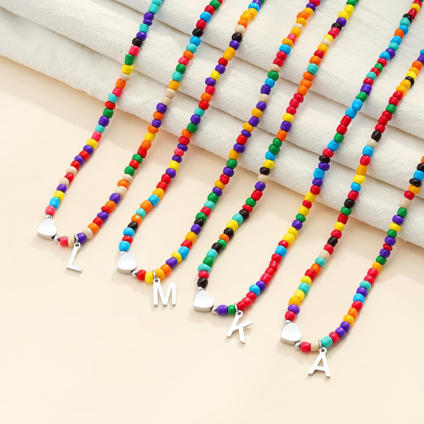 Christmas Gifts for Grandkids Teens Girls - Colorful Beaded Initial Necklace Teen Girl Gifts Trendy Stuff Dainty Letter Choker Necklace Stocking Stuffers for Teen Girls Women Jewelry