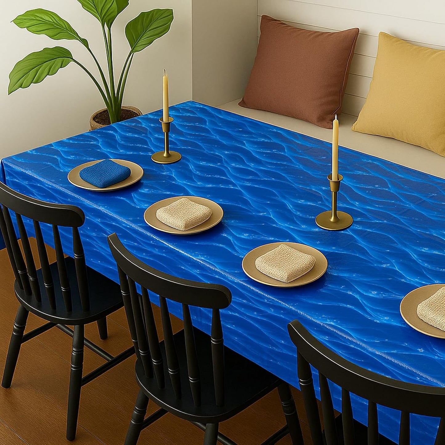 4 Pcs Ocean Wave Plastic Tablecloth Disposable Water Table Cover Blue Under The Sea Party Tablecloths Beach Table Cloth for Summer Pool Birthday Party Decorations (54" x108")
