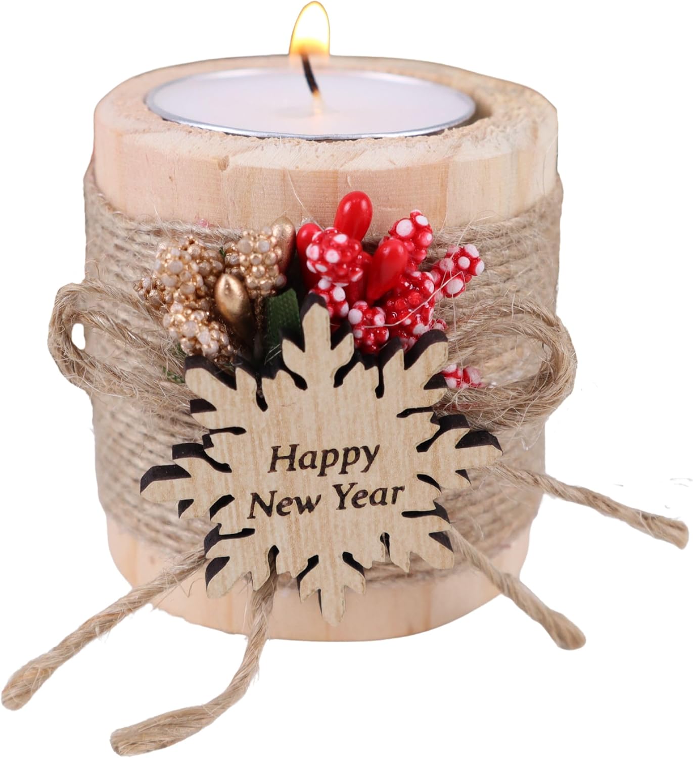 HTF Pack of 10 Christmas Decorations Wood Tealight Candle Holder, New Year Decoration, Noel Christmas Candles Bulk, Xmas Decoration, Noel Decor (CH-Snowflake, Light Brown)