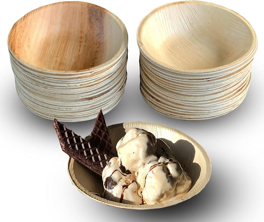 Raj Disposable Palm Leaf Bowls (50 Count, 6.5" Bowl) Strong Bowls Like Bamboo Party Bowl - Decorative Compostable Tableware for Lunch, Dinner, Birthday, Outdoor, BBQ, Picnic, Parties