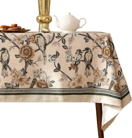ISAENNE Designer Vintage Linen Square Table Cloth,Floral and Bird Pattern Elegant Tablecloths,Fall Wrinkle Resistant Home Decor Tablecloth for Dining Kitchen Party Christmas,67"*67"-Murad A