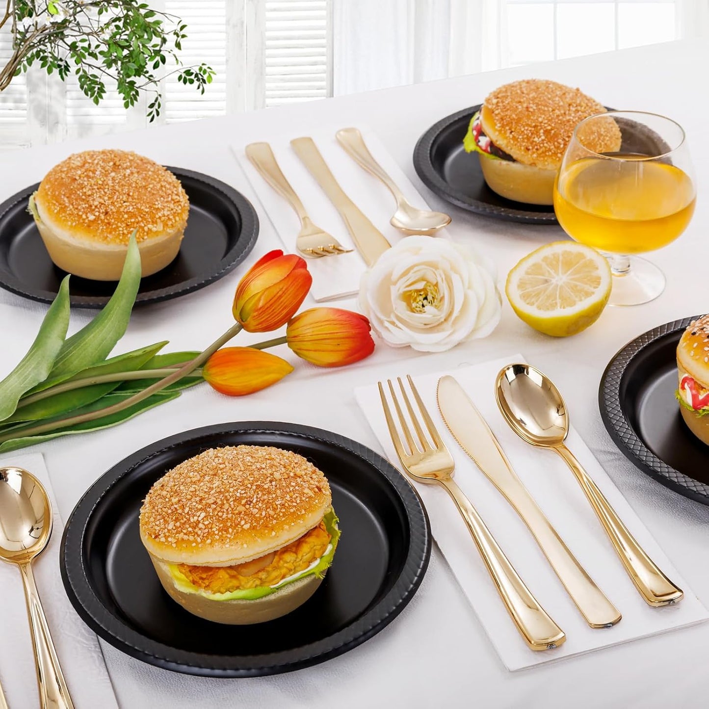 WELLIFE 7 Inch Black Dessert Plates 150 Count, Disposable Plastic Dessert Plates for Party Cake Appetizers Salad Picnic BBQ Halloween