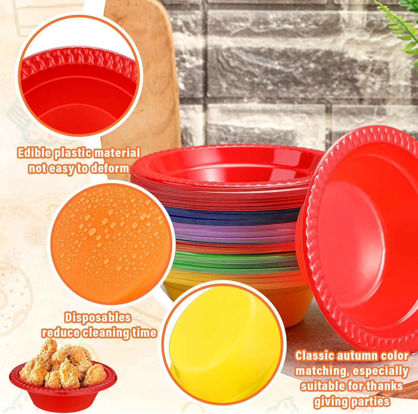 Lallisa 100 Pcs 12oz Rainbow Disposable Plastic Bowls Dessert Cups Ice Cream Snack Salad Soup Food Serving Bowls for Party Favor Picnic