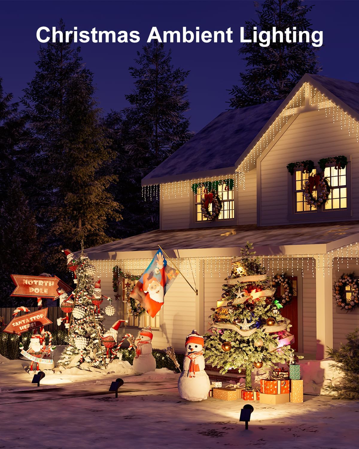 Solar Power Spot Lights Outdoor Waterproof for Christmas Decorations, Flag, Tree, Wreath, Santa Claus, Snowman, Bright LED Landscape Lamp Uplights for Outside Garden, Yard, Patio, Sidewalk,Warm White