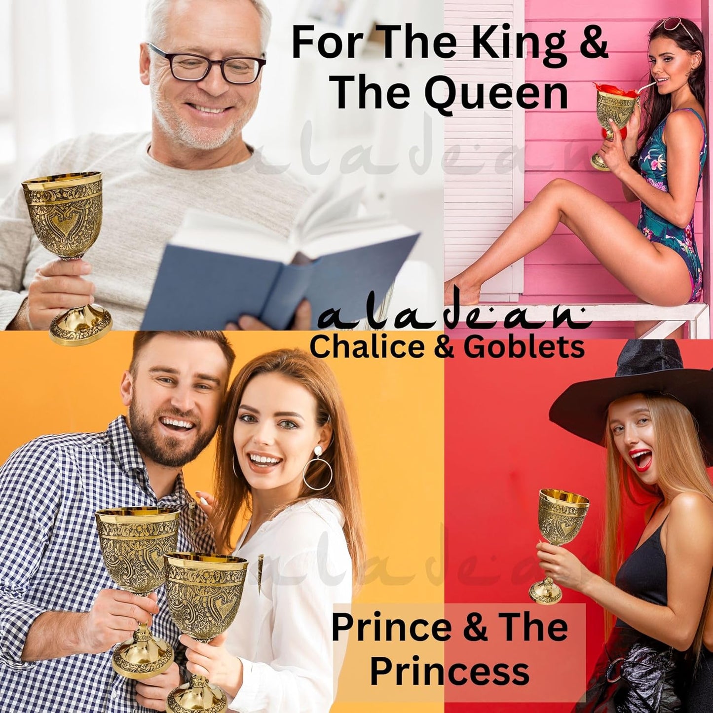 ALADEAN Vintage Chalice Medieval Goblet | 1x Solid Brass 6" Royal Wine Glass Cups 7oz - Renaissance Gifts Wedding Anniversary Novelty Ceremonial Drinkware Pack of 1pc (Roman Chalice)