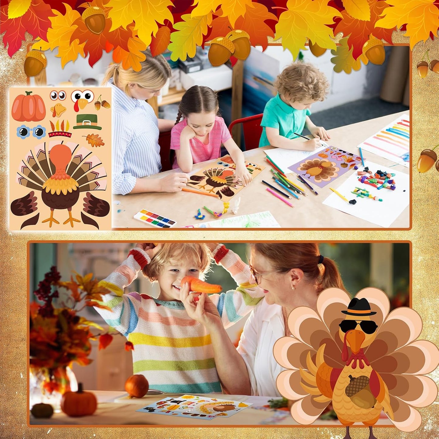 120 Sheets Thanksgiving Crafts for Kids DIY Turkey Stickers Crafts for Kids Thanksgiving Games Gifts Activities Party Favors Supplies Make a Turkey Friends Giving Decorations