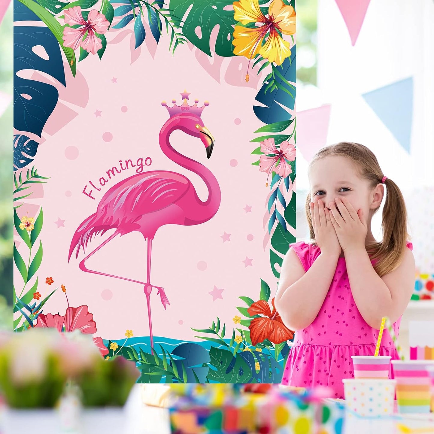 NEBURORA Pin The Crown on The Flamingo Party Game with 24 Crowns Stickers for Kids Flamingo Theme Party and Birthday Hawaiian Luau Party Supplies