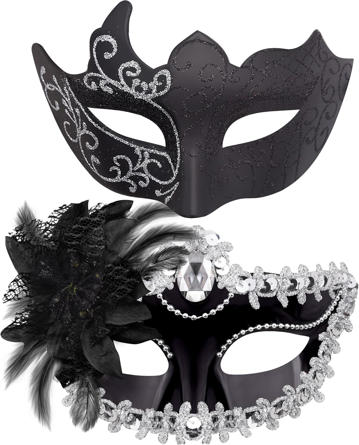 SIQUK Couple Masquerade Masks Set Venetian Party Mask Plastic Halloween Costume Mask Mardi Gras Mask for Women and Men