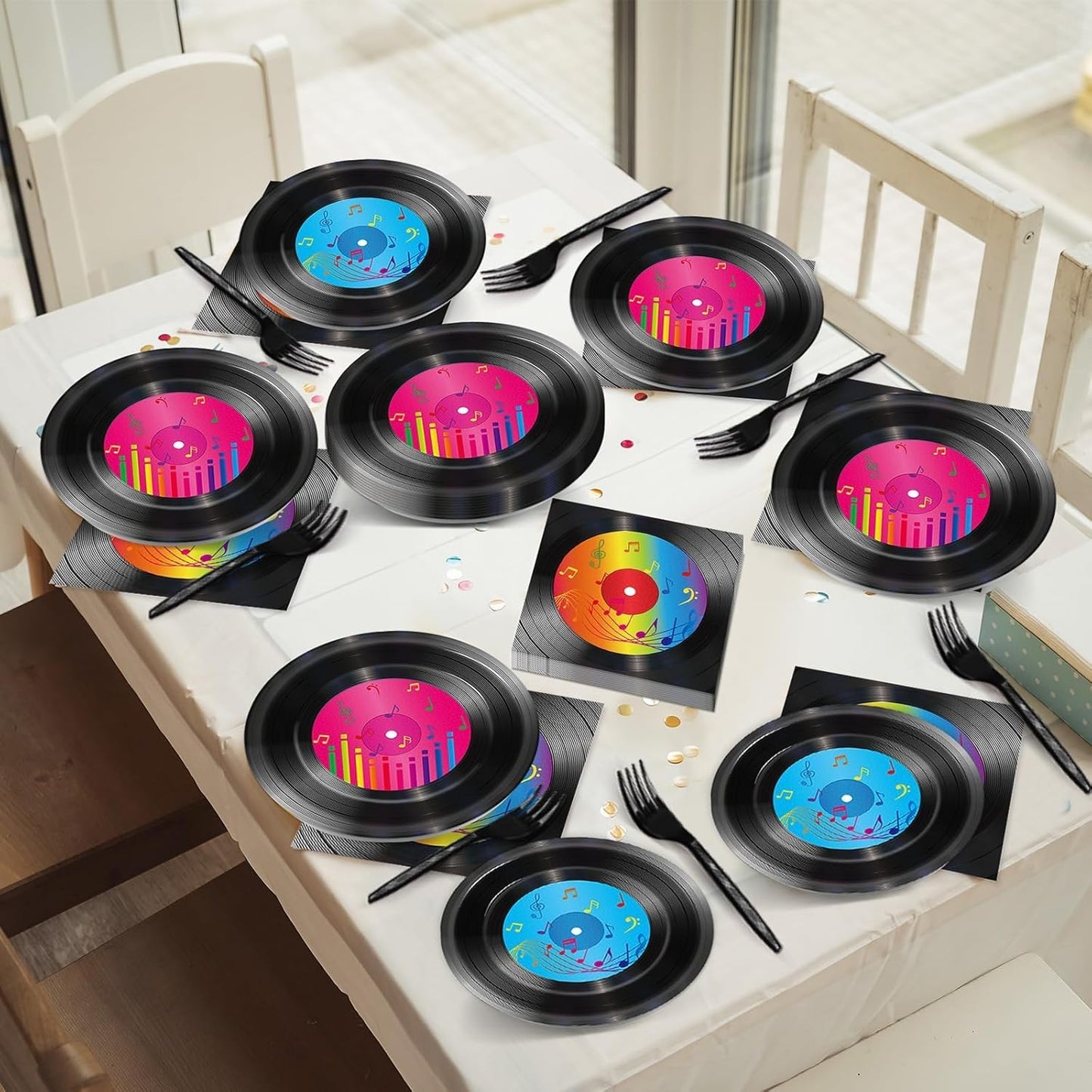 200 PCS Vinyl Record Tableware Disposable for 1950's Rock Music Party Supplies Back to 50s Rock Dinnerware Set Dessert Paper Plates Napkins Forks 50's Theme Party Retro Decorations Serve 50 guest