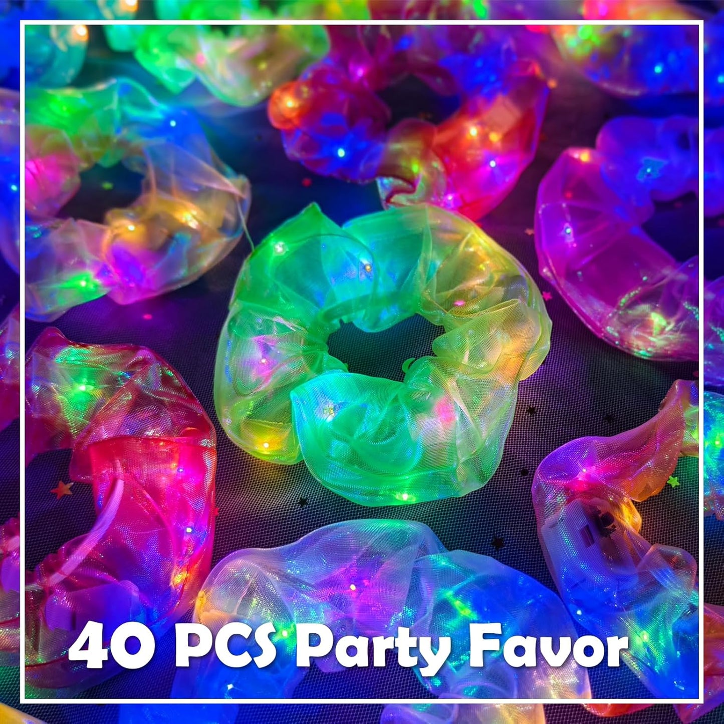 40 PCS Light up Scrunchies, 3 Glow Mode, LED Hair Accessories for Women, Glow in the Dark Party Supply for Festival Rave Slumber Party