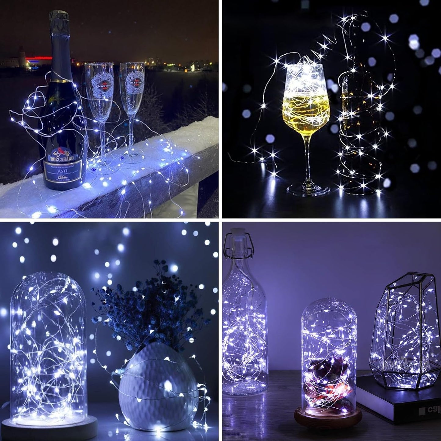 ZGWJ 12 Pack Fairy Lights Battery Operated, 7ft 20 Mini LED Fairy String Lights Silver Wire 3 Modes for DIY, Parties, Wedding, Bedroom, Halloween Christmas Decoration Silver White