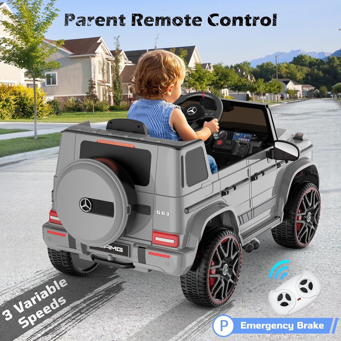 ANPABO Licensed Mercedes-Benz G63 Car for Kids, 12V Ride on Car w/Parent Remote Control, LED Headlights, Music Player & Horn, Soft Start, Low Battery Prompt, Kids Electric Vehicle, Grey