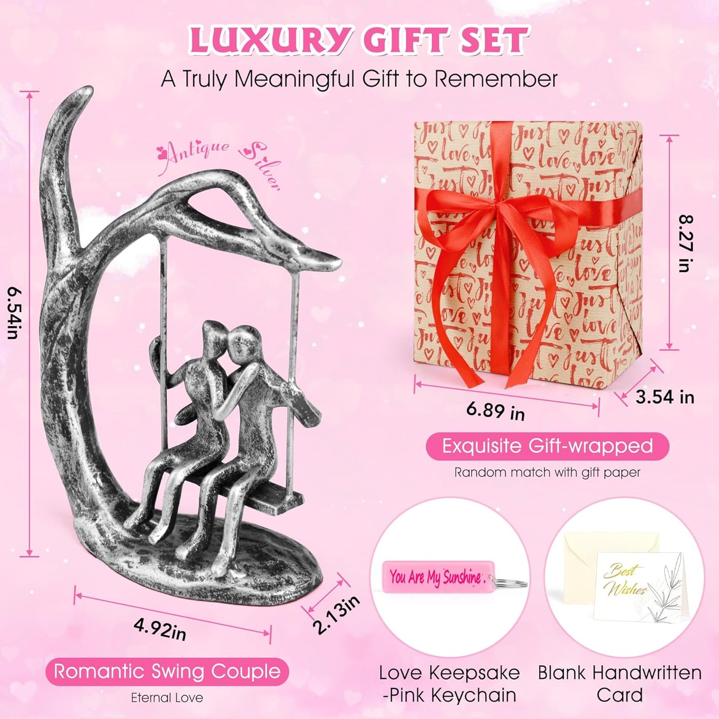 Anniversary Wedding Gifts for Couple/Her - Romantic Couple Statue in Love, Antique Silver Metal Figurine Sweet Loving Together Iron Sculpture Decor, Birthday Gifts for Wife Husband