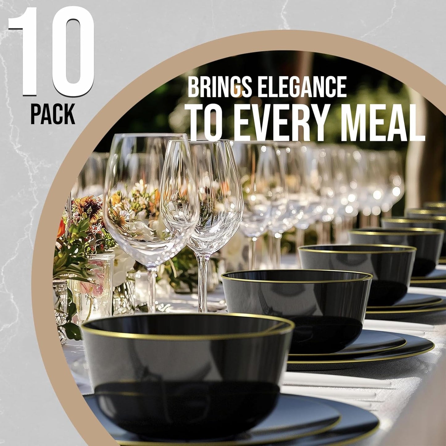 Trendables Plastic Bowls Disposable Bowls 24 Oz Bowl Set Of 10 Black Gold Rimmed Fancy Plastic Serving Dishes Perfect for Parties and Events Disposable Candy Bowl