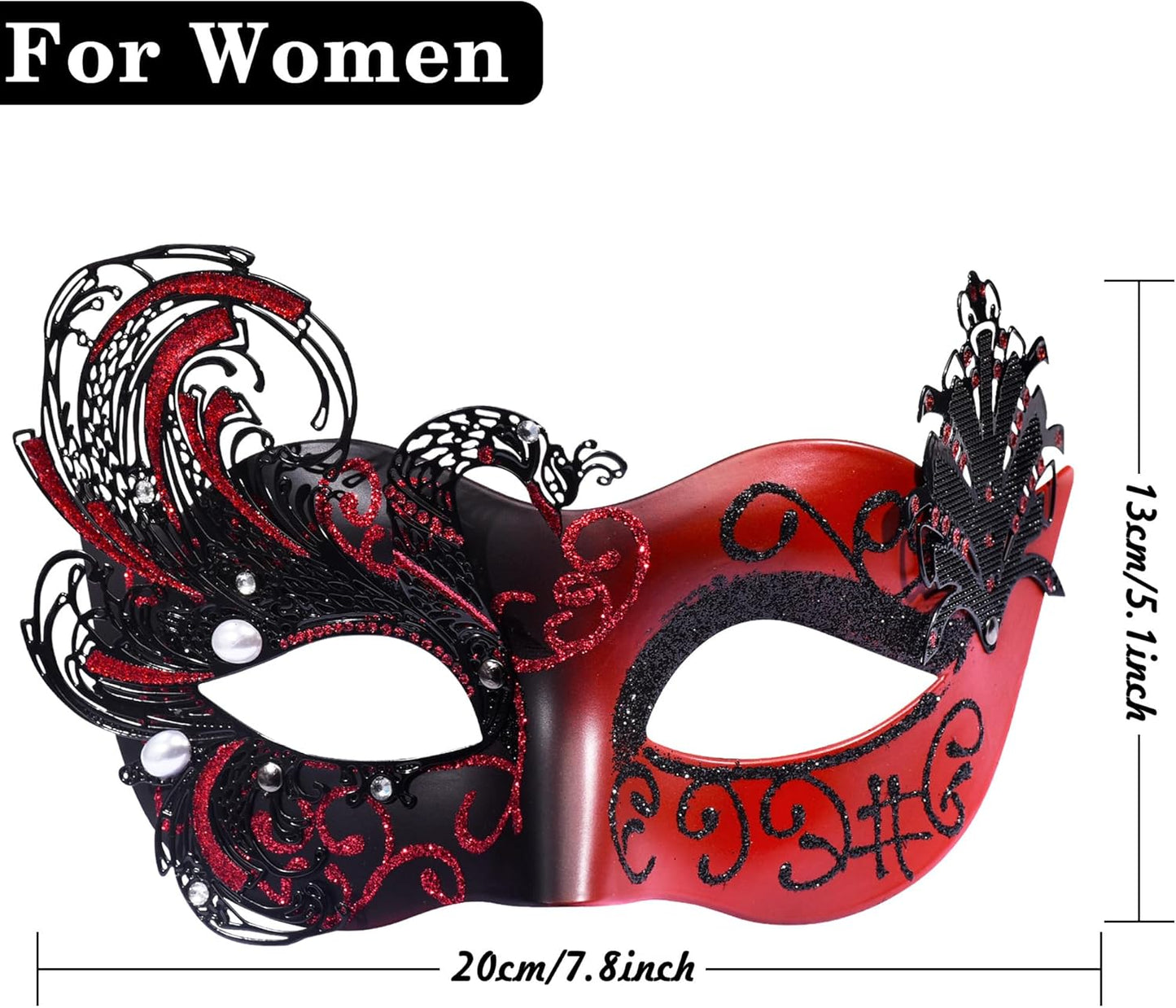 SIQUK Couple Masquerade Masks Metal Venetian Party Mask Halloween Costume Mask Mardi Gras Mask for Couples Women and Men