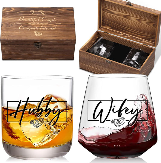 Christmas Wedding Gifts for Couples 2025, Hubby and Wifey Memory Wooden Box Set, Bridal Shower Gift, His and Hers Gift, Anniversary or Christmas Gifts for Bride and Groom