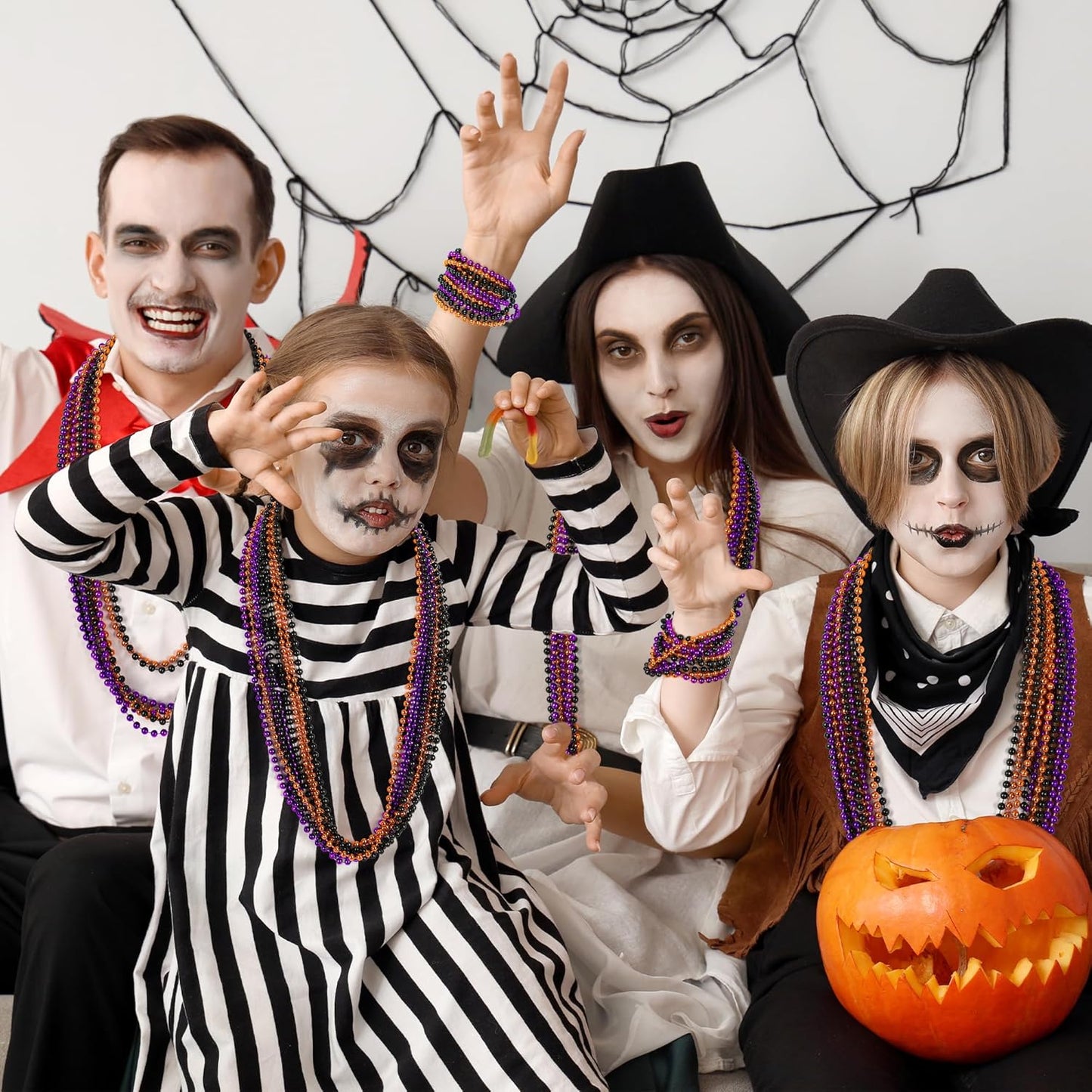 200 PCS Black Purple Orange Beads Necklaces, Halloween Accessories Beaded Bulk, Halloween Bead Necklaces Trick or Treat Supplies Party Favors Parade Throw Decorations Stuff