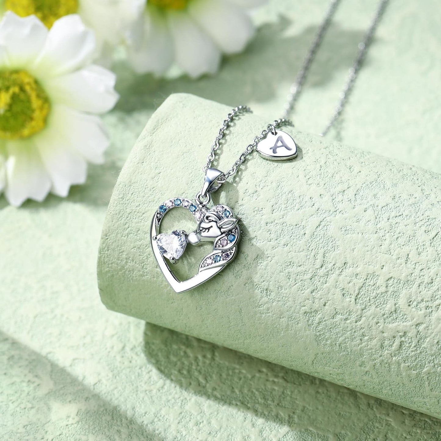 Christmas Gifts for Grandkids Kids - Colorful CZ Heart Initial Unicorn Necklace for Girls Jewelry Unicorn Birthday Gifts for Girls Stocking Stuffers for Kids