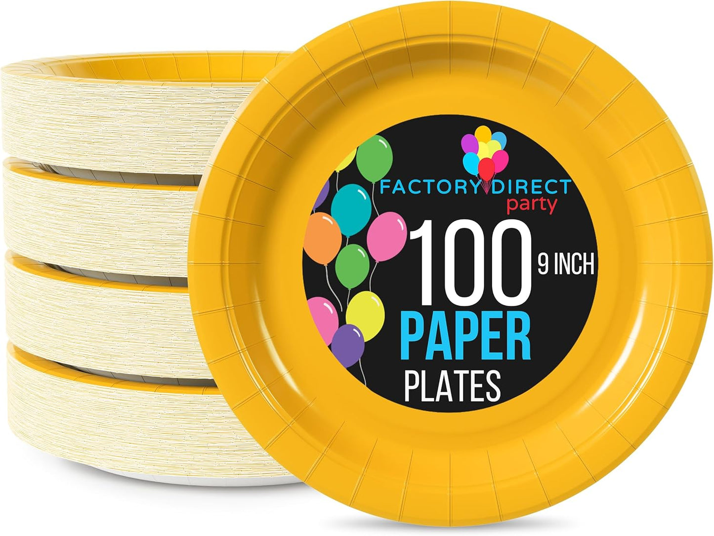 Exquisite Party Solids Yellow Paper Plates Disposable Heavy Duty 9 Inch Yellow Disposable Plates For Party 100 Pcs Heavy Duty 350 GSM, Birthday Supplies