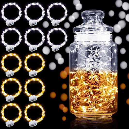 Aogist 12 Pack Fairy Lights 3 Modes 7ft 20 LED Waterproof,Battery Operated Silver Wire Firefly Starry Moon Mini String Lights for Mason Jars Christmas DIY Crafts Party Bedroom,Cool White&Warm White