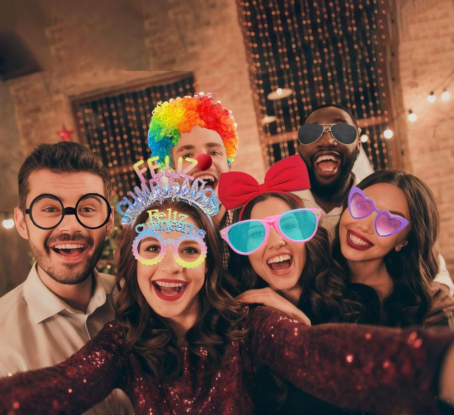 80pcs Large Gorgeous Photo Booth Props Set Birthday Party Accessories Kit Includes Clown Wig Foil Tinsel Wig Rock Headband Novelty Funny Glasses Inflatable Prop for Adult Teen Carnival Party Supplies