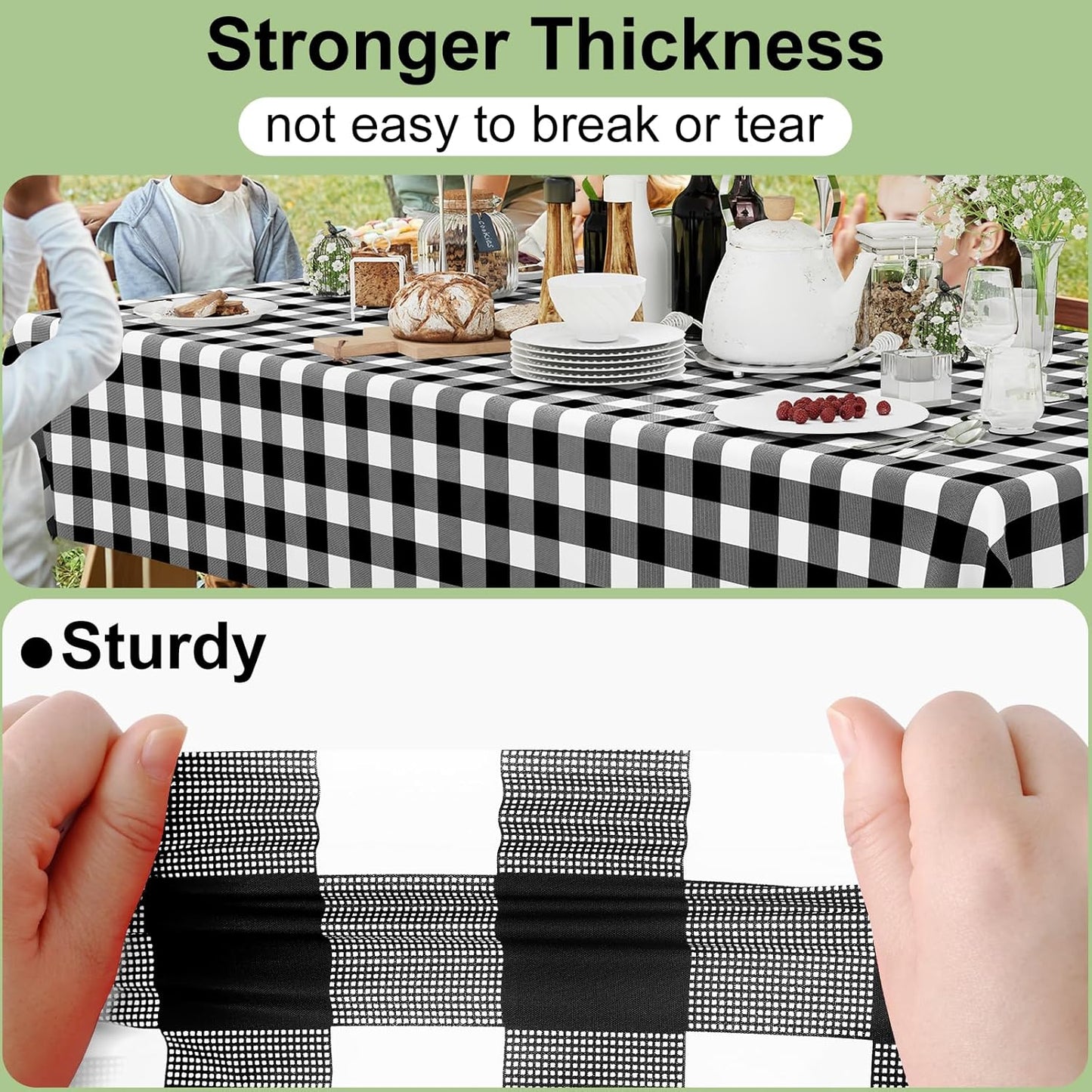 Smiry 54 Inch x 300 Feet Disposable Table Cover Roll, Black & White Plastic Table Cloth in Cut-to-Size Box with Slide Cutter, Waterproof Rectangle Tablecloths for Weddings, Banquets, Outdoor