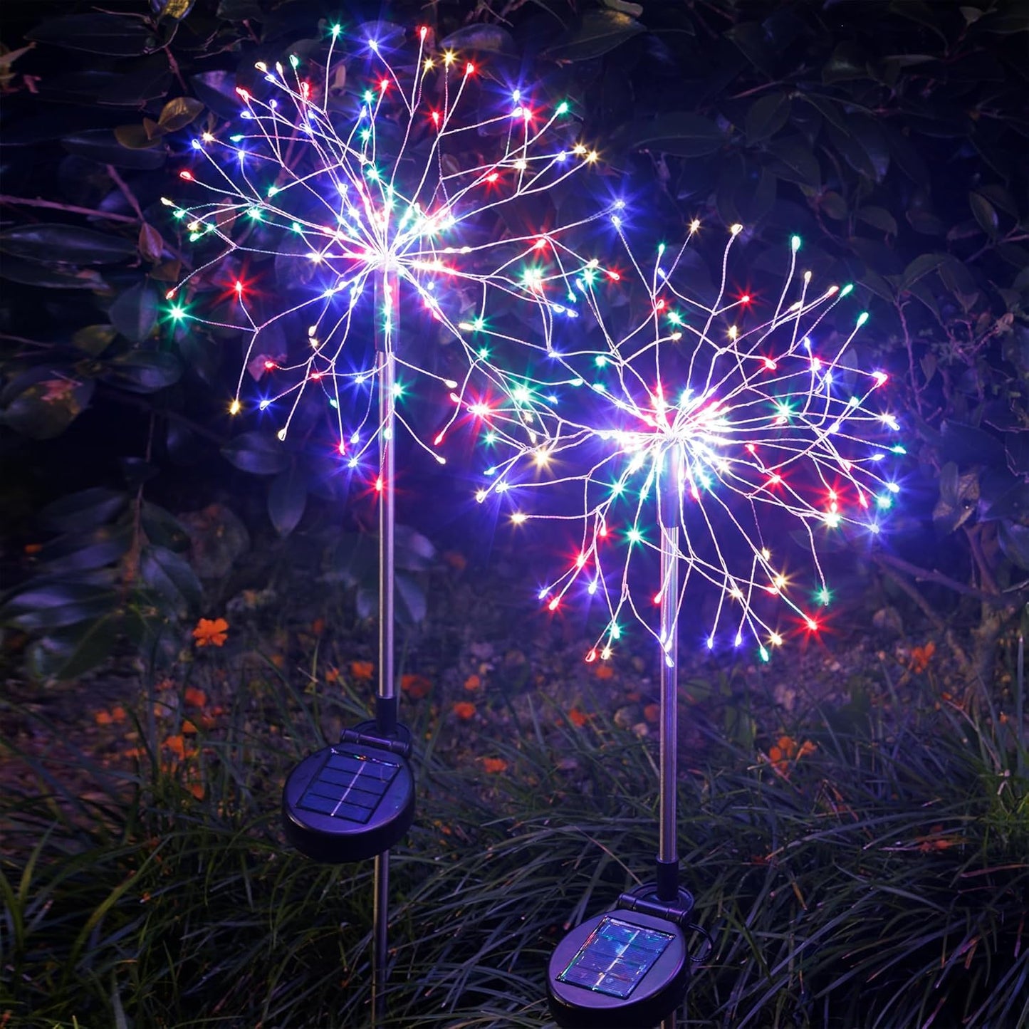 Solar Garden Lights Outdoor Yard Decorations, 2 Pack 150Leds Pathway Lights Stake, Fairy Firework Light for Garden, Patio, Pathway, Flowerbed Multicolor
