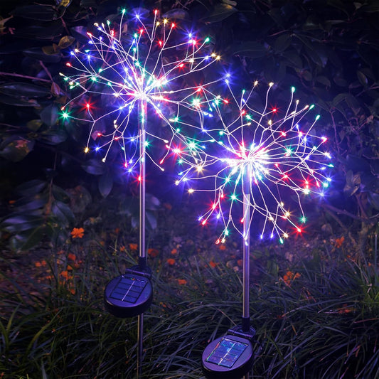 Solar Garden Lights Outdoor Yard Decorations, 2 Pack 150Leds Pathway Lights Stake, Fairy Firework Light for Garden, Patio, Pathway, Flowerbed Multicolor