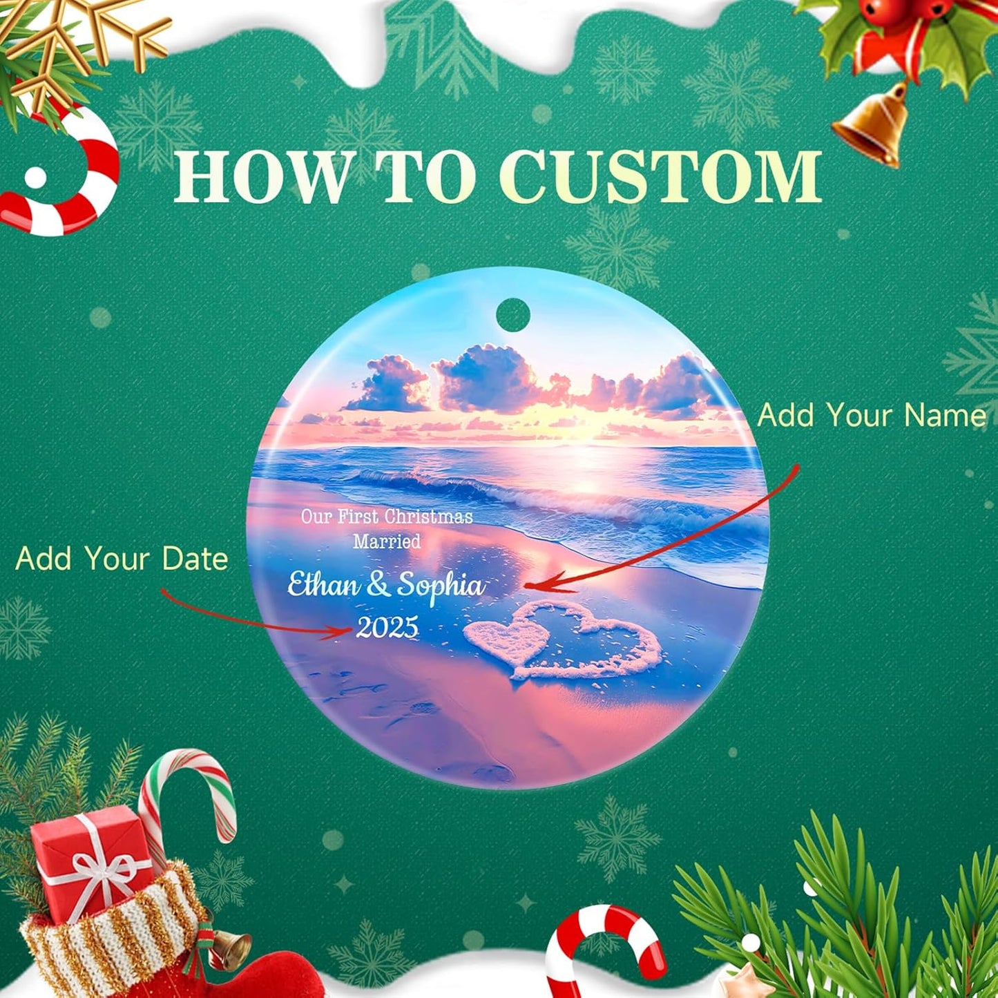 Personalized First Christmas Married Ornament 2025, Custom Engaged Christmas Ornaments with Names, Customized Wedding Engagement Gifts for Newlywed Couples Him Her